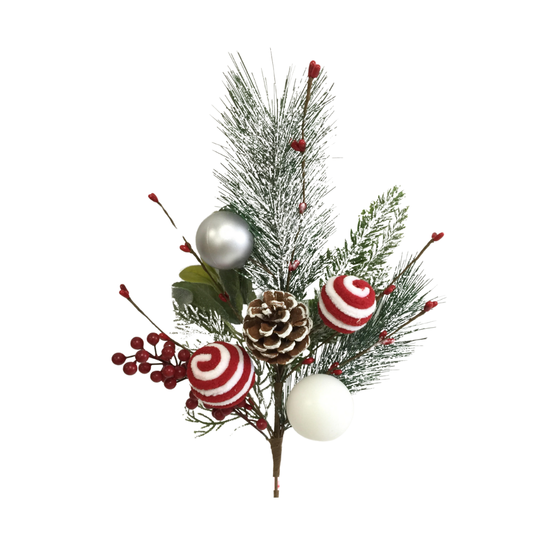 65229 18" Frosted Pine with Pinecone and Balls - R