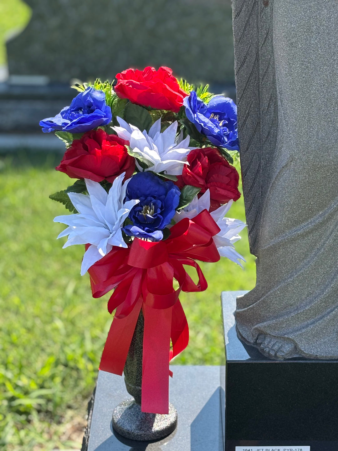 Liberty Blooms Memorial Side Vase Arrangement (Red, White & Blue)