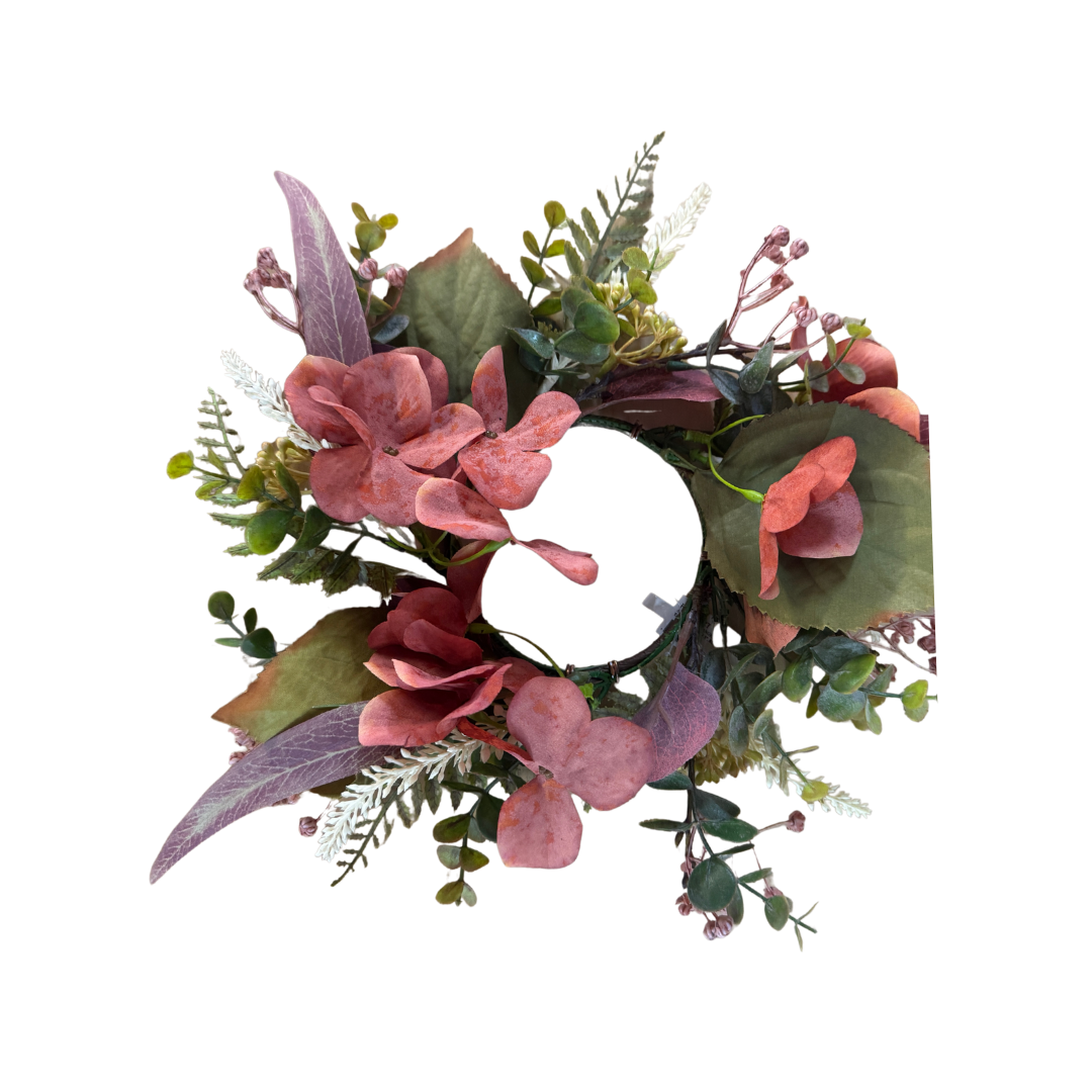 PM3085 3.5" Autumn Hydrangea & Fall Grass Table Wreath - W