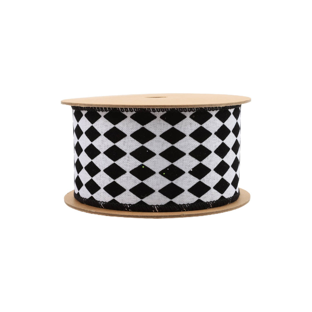 2 1/2" Wired Ribbon | Glittered Diamonds w/ Black Backing | 10 Yard Roll