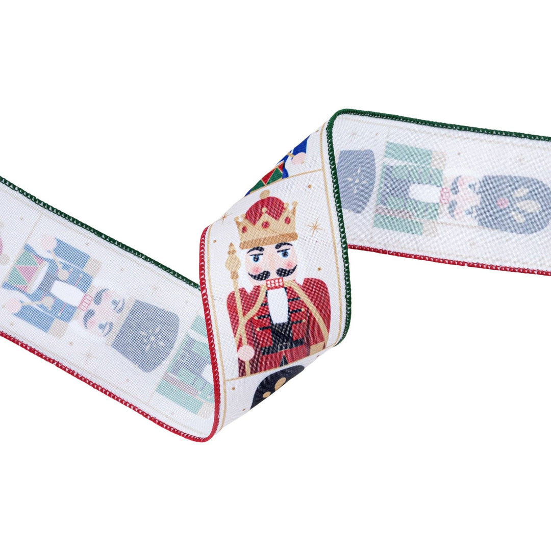 2 1/2" Wired Ribbon | Nutcracker with Red/Green Edge | 10 Yard Roll