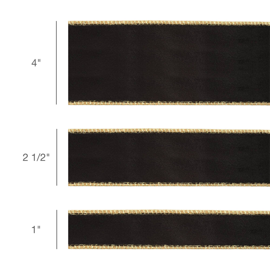 1" Reversible Classic Velvet Wired Ribbon | Black/Gold | 10 Yard Roll