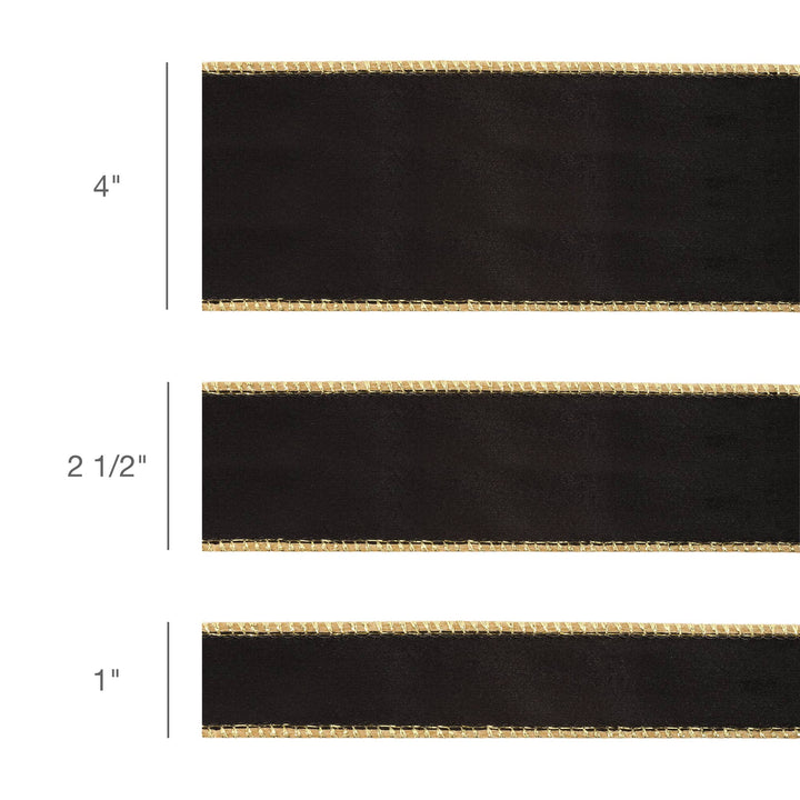 1" Reversible Classic Velvet Wired Ribbon | Black/Gold | 10 Yard Roll