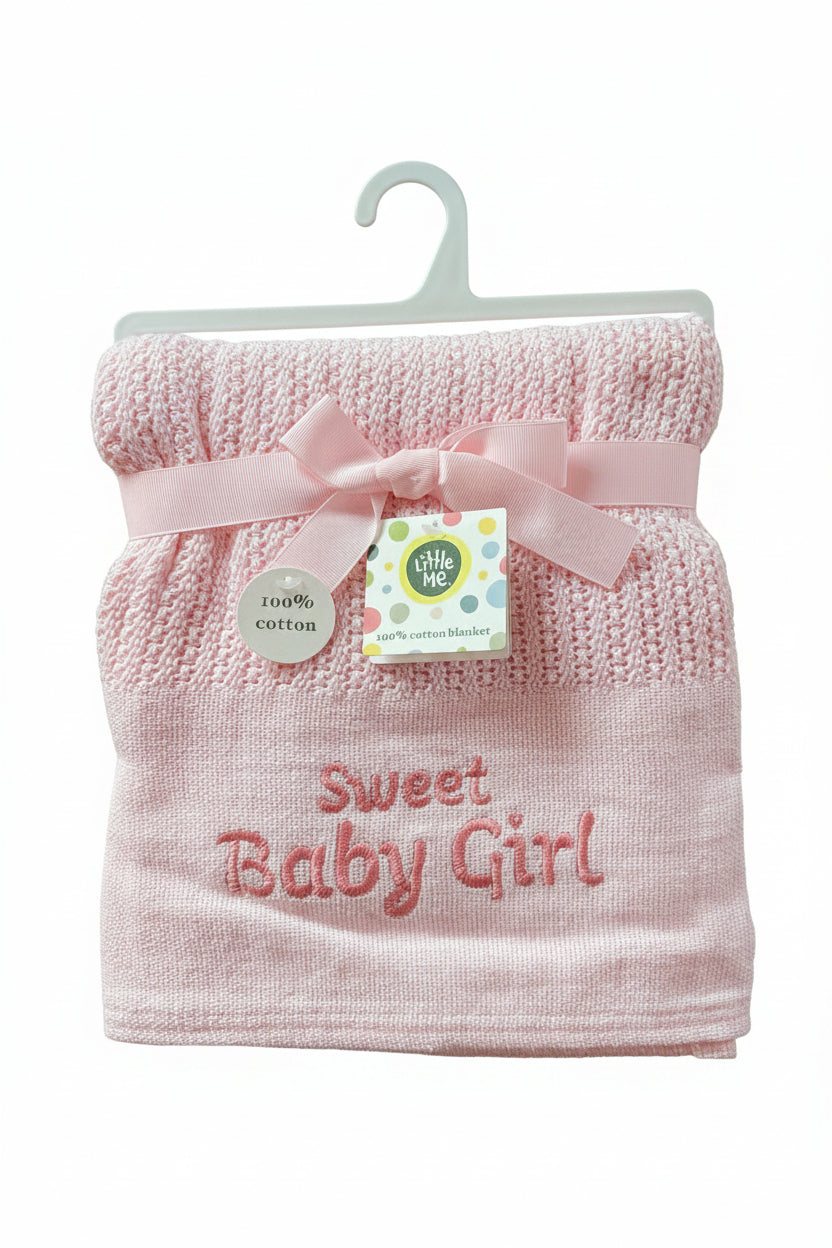 100% Pink Cotton Blanket "Sweet Baby Girl" by Little Me