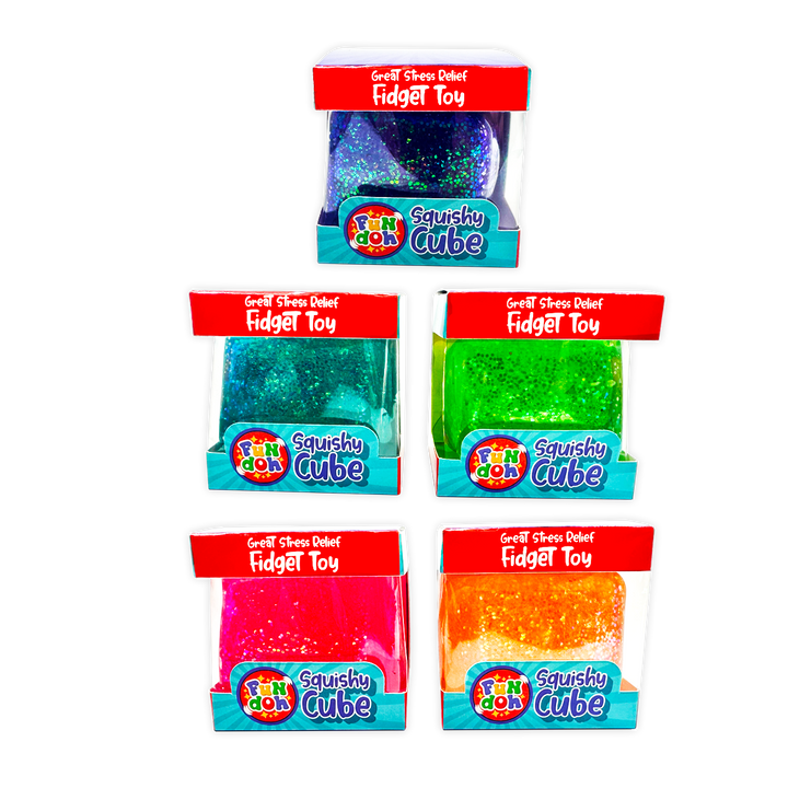 Fun Doh Squish & Squeeze Sparkle Cube Fidget Toy - Colors Vary