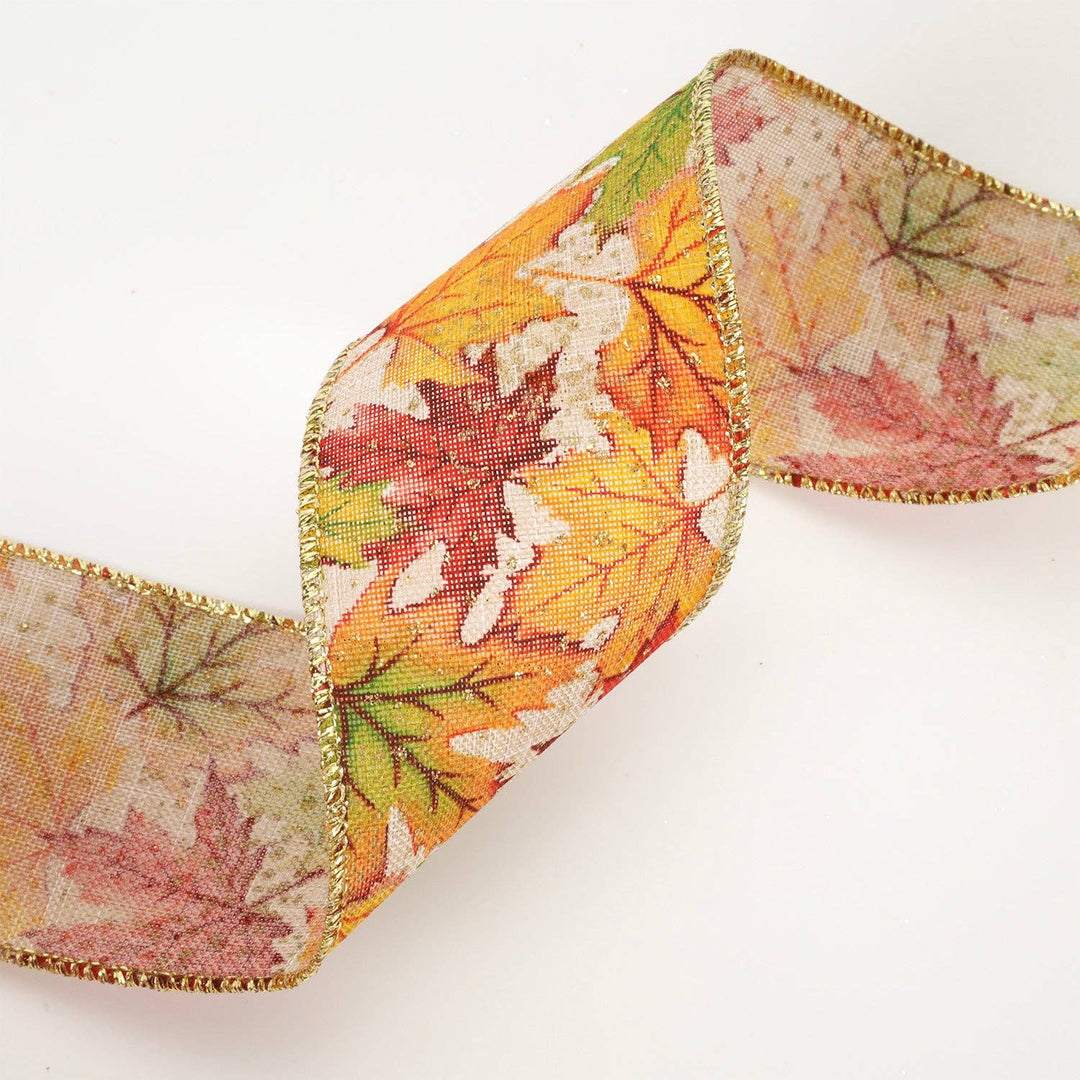 2 1/2" Wired Ribbon | "Maple Leaf" Natural/Multi | 10 Yard Roll