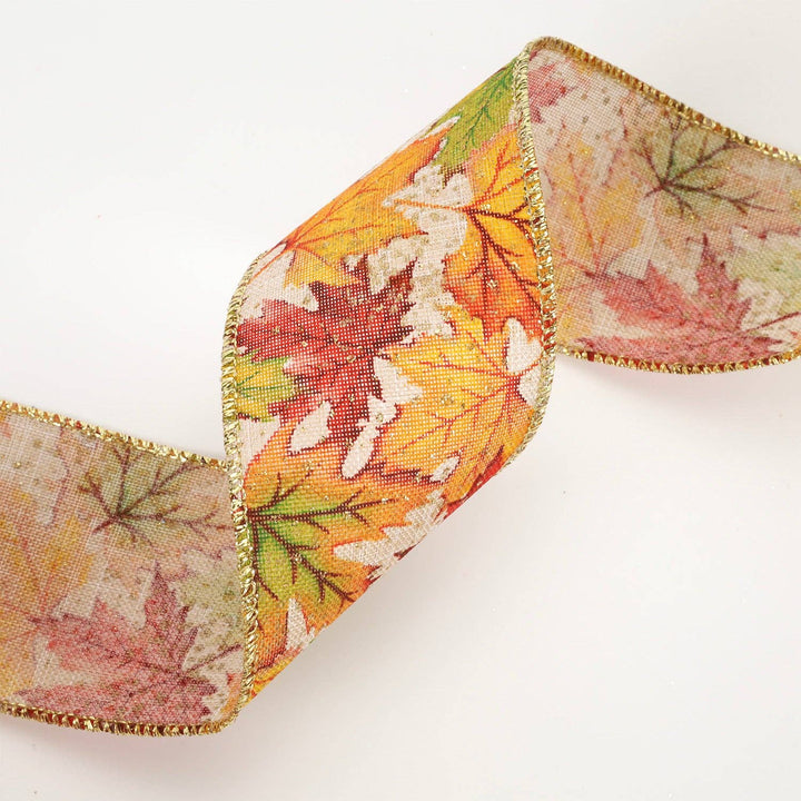 2 1/2" Wired Ribbon | "Maple Leaf" Natural/Multi | 10 Yard Roll