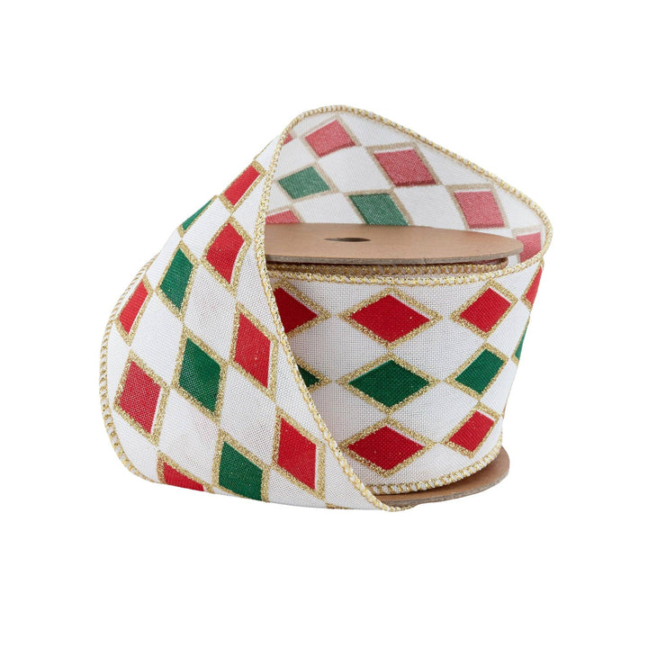 2 1/2" Wired Ribbon | Red and Green Diamond Glitter | 10 Yard Spool
