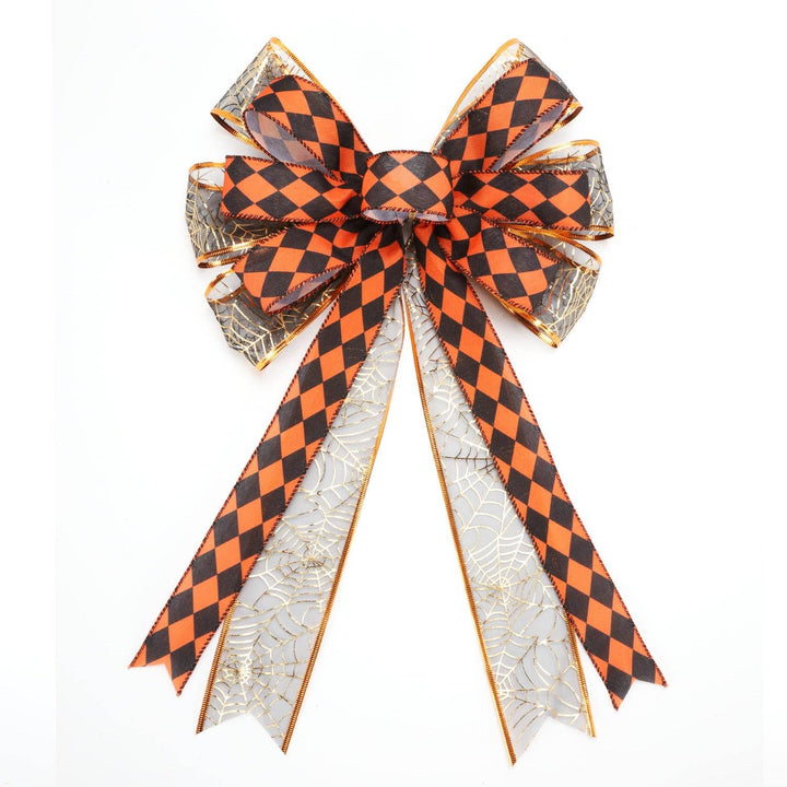 1 1/2" Faux Linen Wired Ribbon|Rhombus Orange/Black|10 Yards