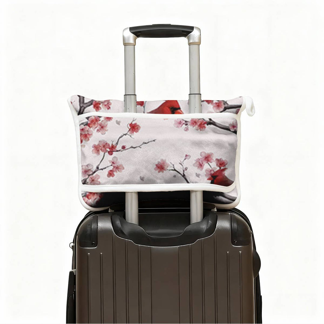 "Cardinal Blossoms" Plush Travel Blanket with Matching Case