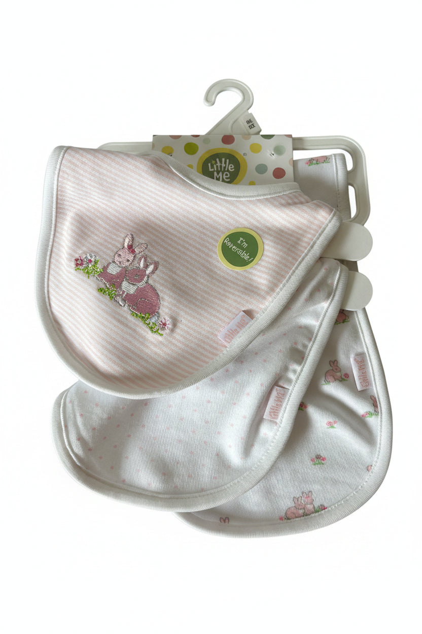 2 Bib & 1 Burp Cloth Set "Pink Bunny" Pink & White Stripe and Bunny by Little Me