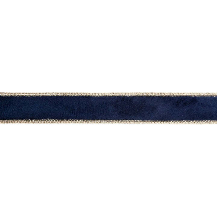 1" Reversible Classic Velvet Wired Ribbon | Navy/Gold | 10 Yard Roll