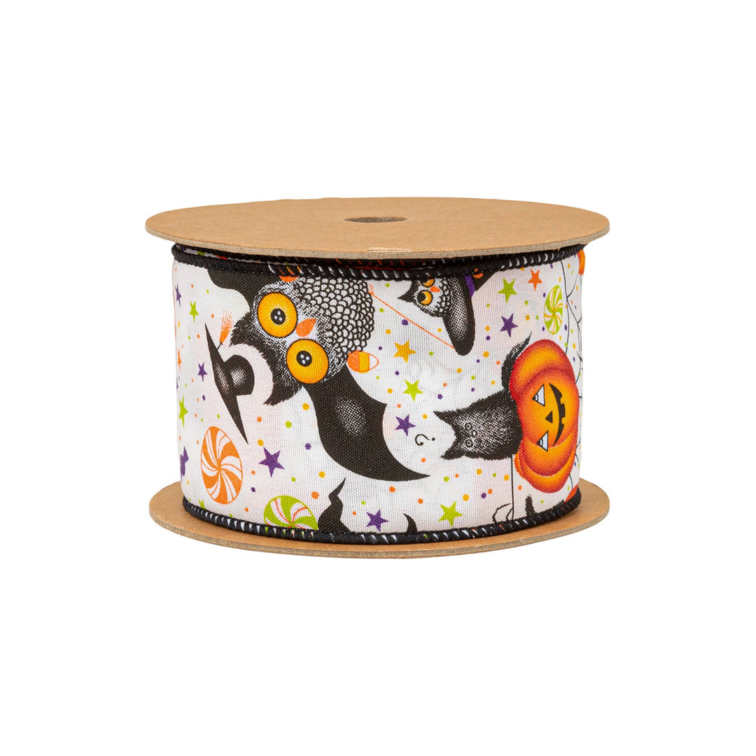 2 1/2" Wired Ribbon | Halloween Friends on White | 10 Yard Roll