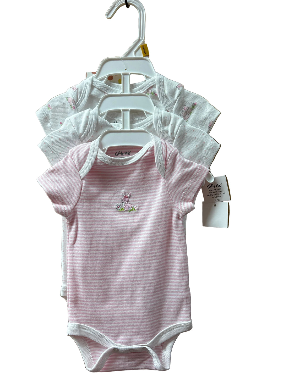 3 Pack Cuddly "Pink Bunny" Bodysuits White with Pink Bunnies by Little Me