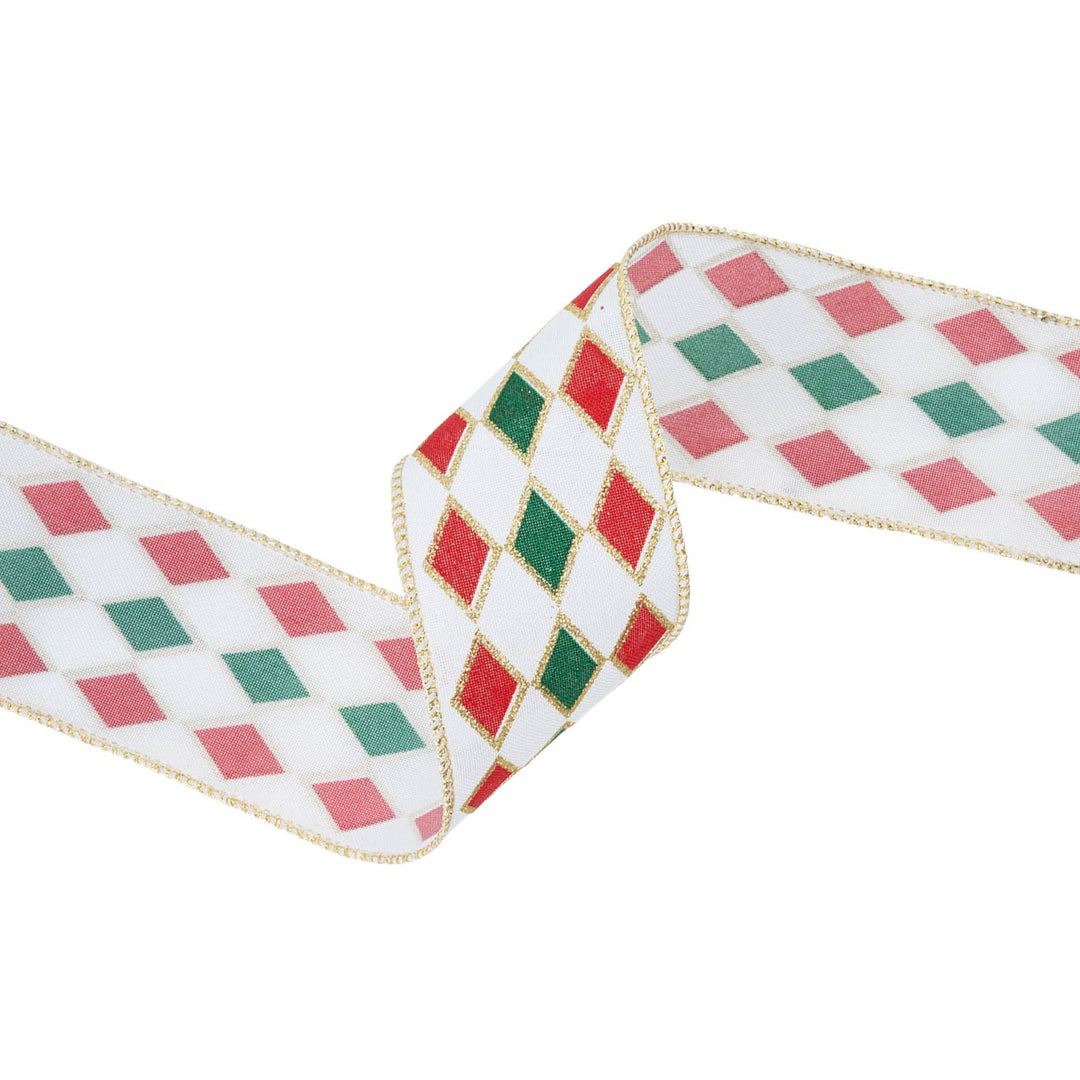2 1/2" Wired Ribbon | Red and Green Diamond Glitter | 10 Yard Spool