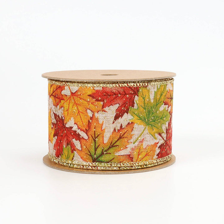 2 1/2" Wired Ribbon | "Maple Leaf" Natural/Multi | 10 Yard Roll
