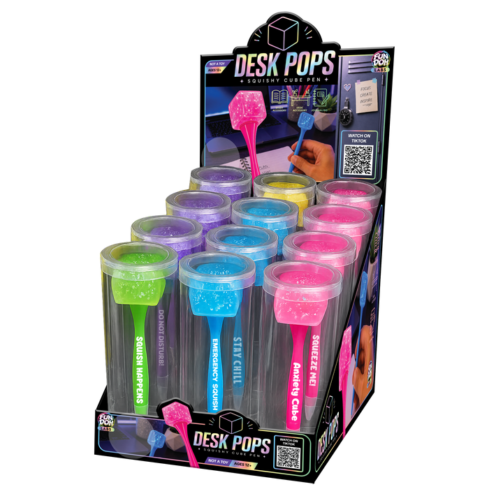 Fun Doh Desk Pops Squishy Cube Pen Assortment - Items Vary