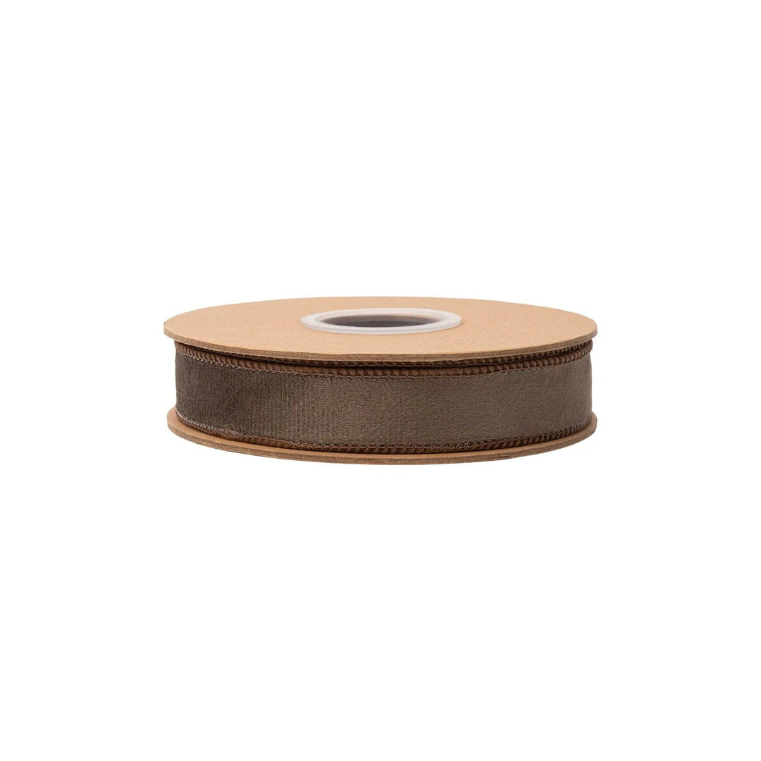 1" Reversible Classic Velvet Wired Ribbon | Brown w/ Brown Shimmer Backing | 10 Yard Roll