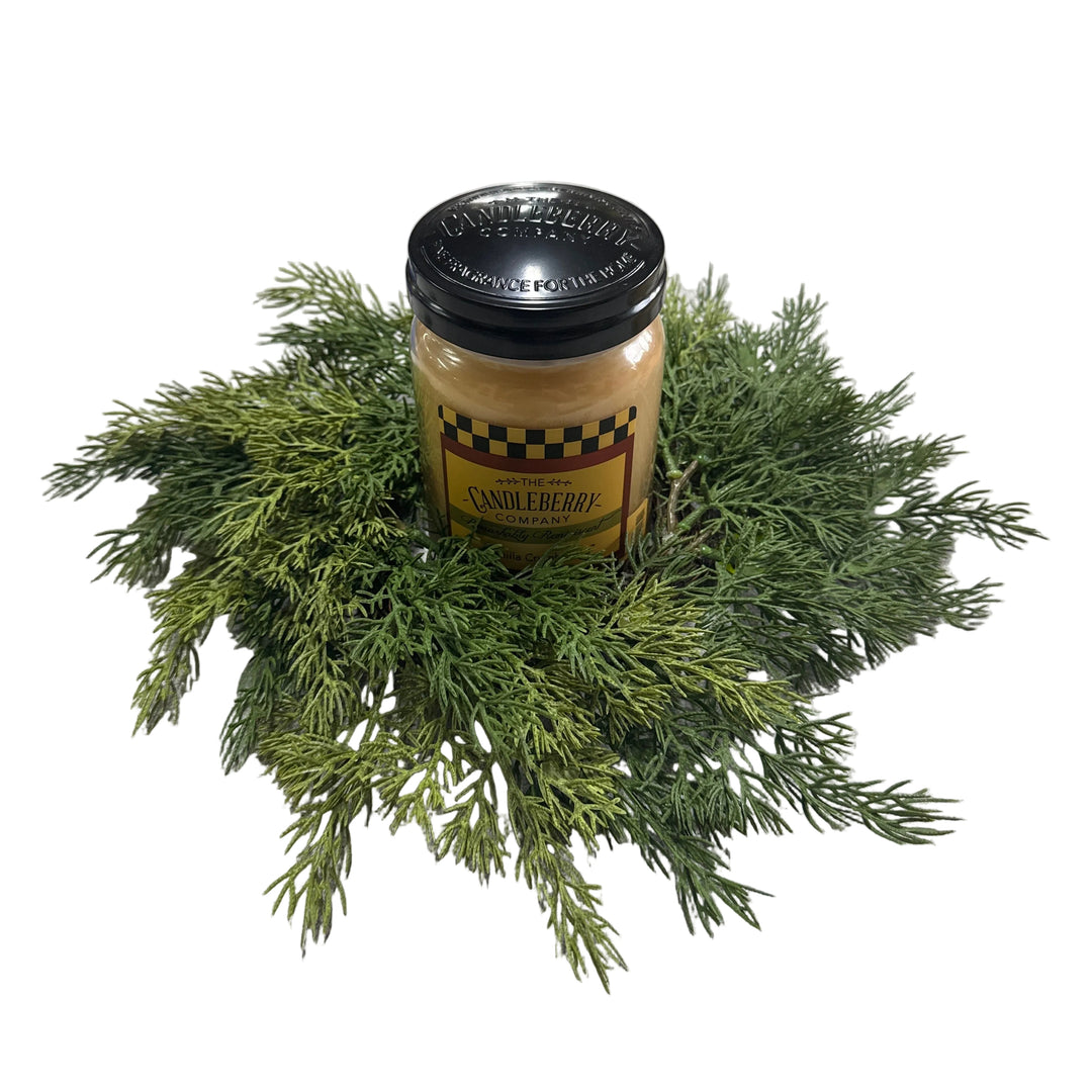 4.5" diameter cedar candle ring with large jar candle