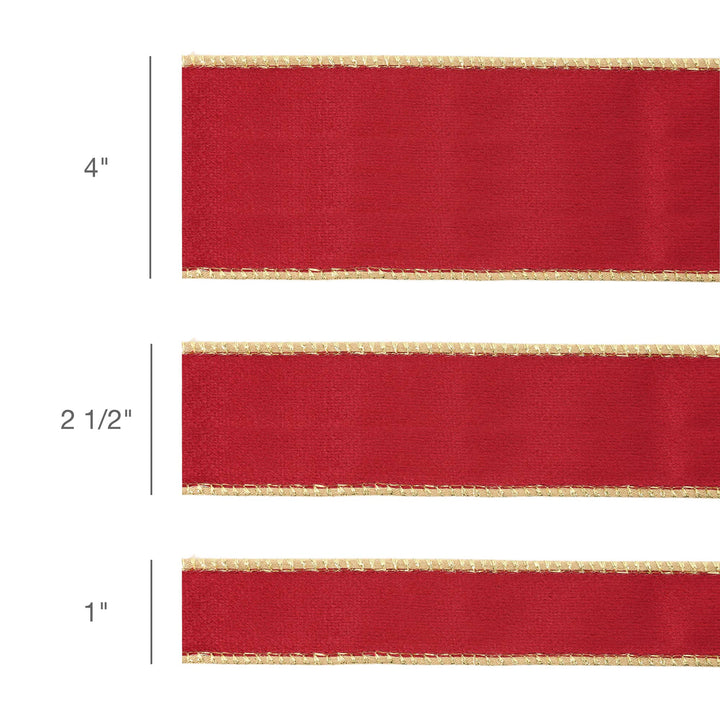 1" Reversible Classic Velvet Wired Ribbon | Burgundy/Gold | 10 Yard Roll