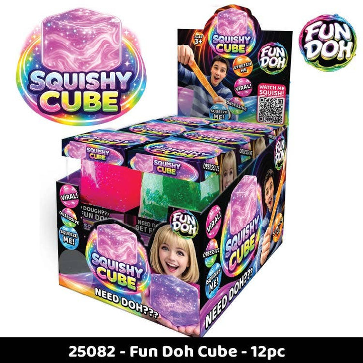 Fun Doh Squish & Squeeze Sparkle Cube Fidget Toy - Colors Vary