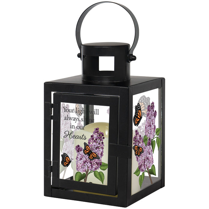 4" x 9.5" Lantern with Powder Coated Black Metal Finish and LED Candle