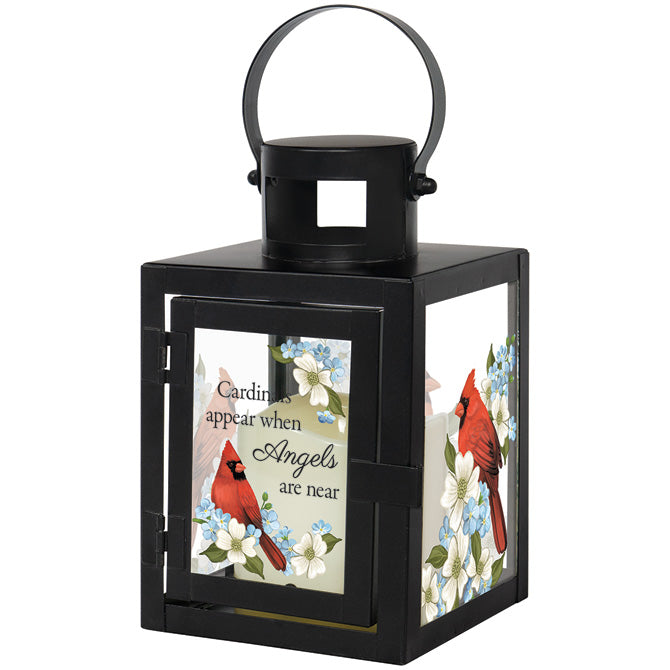 4" x 9.5" Lantern with Powder Coated Black Metal Finish and LED Candle