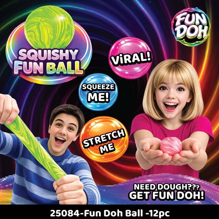 Fun Doh Squishy Fun Fidget Ball Boxed Assortment - Colors Vary