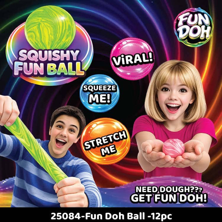 Fun Doh Squishy Fun Fidget Ball Boxed Assortment - Colors Vary