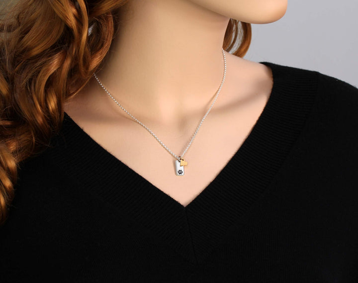 Gift for Loss of Pet • Sterling Silver Paw Print and Gold Heart Necklace • Grief Jewelry for Women Girls • Pawprints on my Heart • Sorry for Your Loss of Dog Cat • Pet Memorial • No Longer by my Side