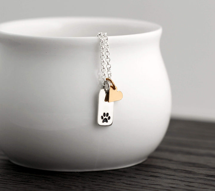 Gift for Loss of Pet • Sterling Silver Paw Print and Gold Heart Necklace • Grief Jewelry for Women Girls • Pawprints on my Heart • Sorry for Your Loss of Dog Cat • Pet Memorial • No Longer by my Side