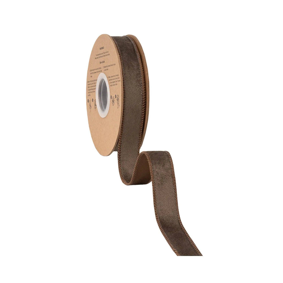1" Reversible Classic Velvet Wired Ribbon | Brown w/ Brown Shimmer Backing | 10 Yard Roll
