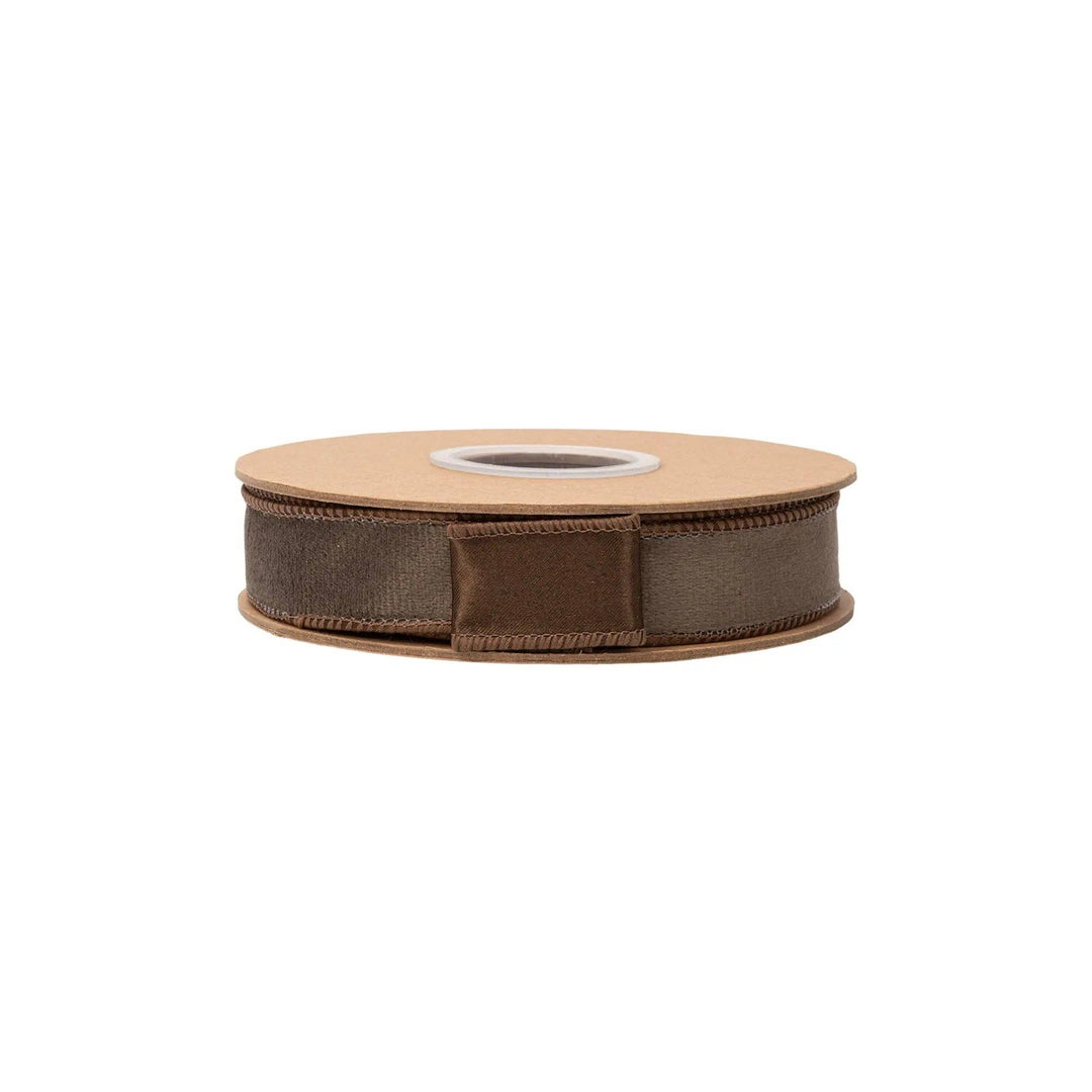 1" Reversible Classic Velvet Wired Ribbon | Brown w/ Brown Shimmer Backing | 10 Yard Roll