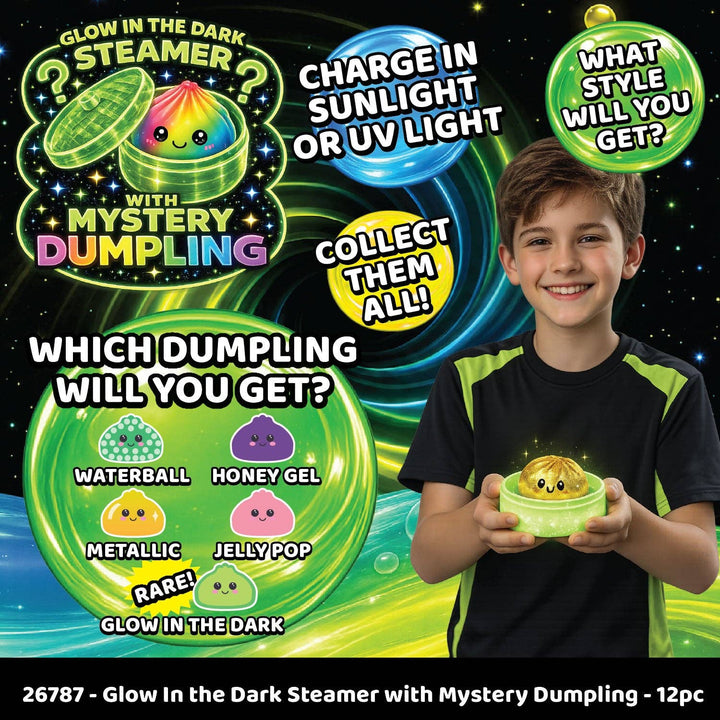 Glow-in-the-Dark Mystery Dumpling Squishy Toy - 12/Display