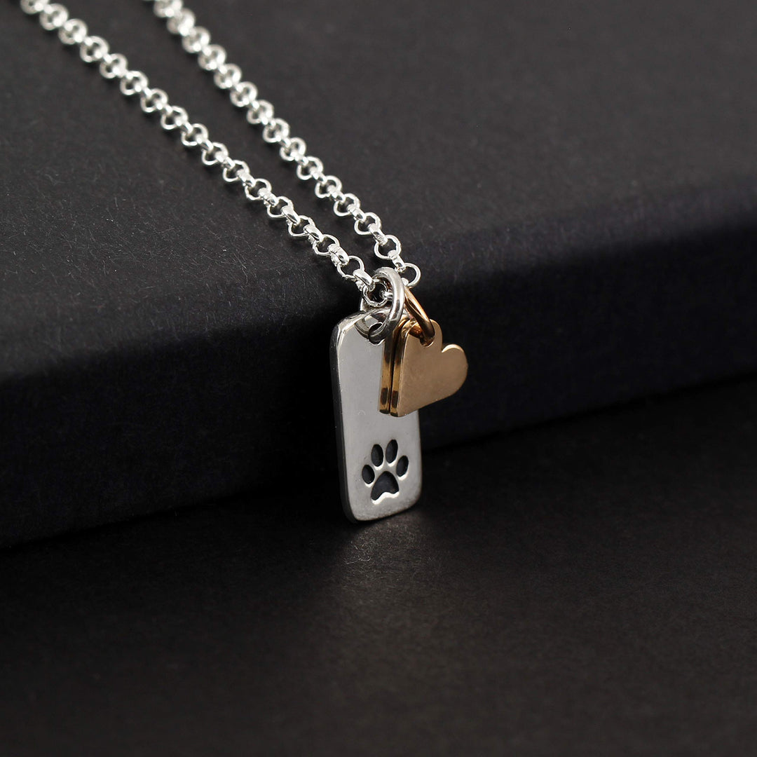 Gift for Loss of Pet • Sterling Silver Paw Print and Gold Heart Necklace • Grief Jewelry for Women Girls • Pawprints on my Heart • Sorry for Your Loss of Dog Cat • Pet Memorial • No Longer by my Side