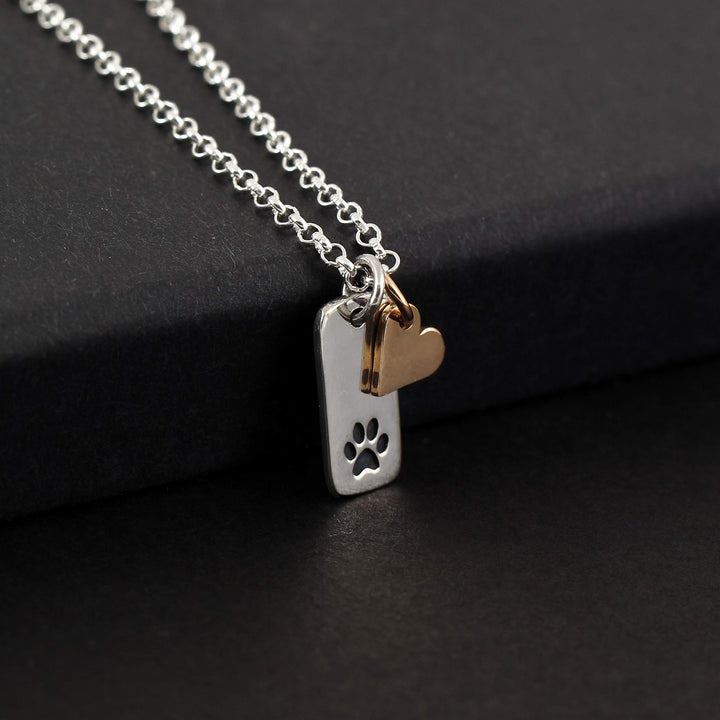 Gift for Loss of Pet • Sterling Silver Paw Print and Gold Heart Necklace • Grief Jewelry for Women Girls • Pawprints on my Heart • Sorry for Your Loss of Dog Cat • Pet Memorial • No Longer by my Side