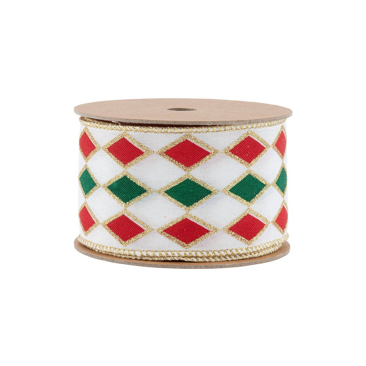 2 1/2" Wired Ribbon | Red and Green Diamond Glitter | 10 Yard Spool