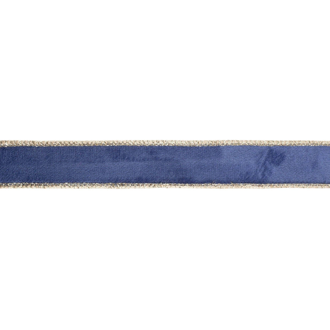 1" Reversible Classic Velvet Wired Ribbon | French Blue/Gold | 10 Yard Roll