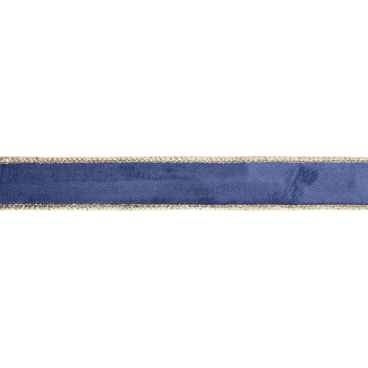 1" Reversible Classic Velvet Wired Ribbon | French Blue/Gold | 10 Yard Roll