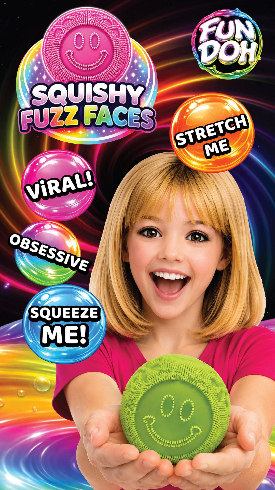 Fun Doh Fuzzy Face Squishy Sensory Toy - Colors Vary