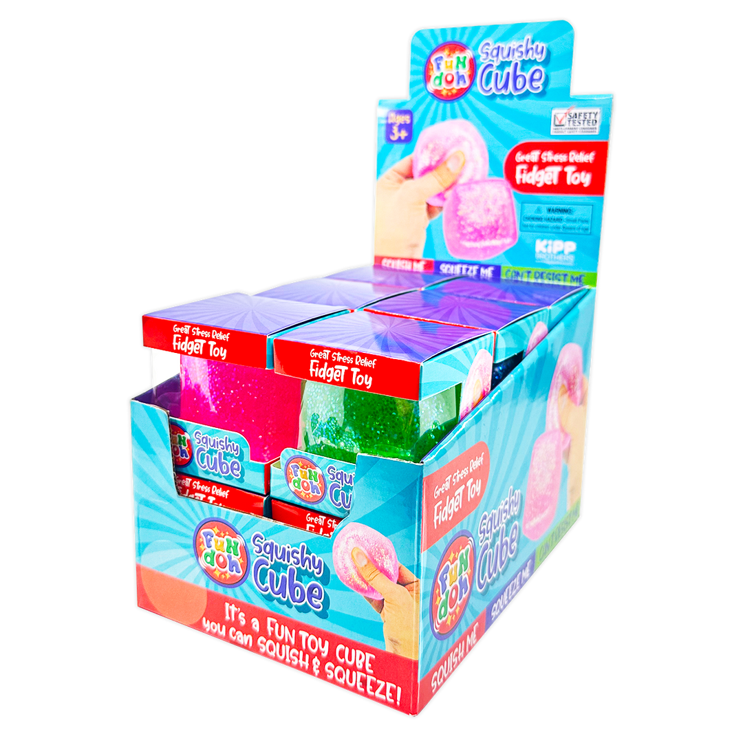 Fun Doh Squish & Squeeze Sparkle Cube Fidget Toy - Colors Vary