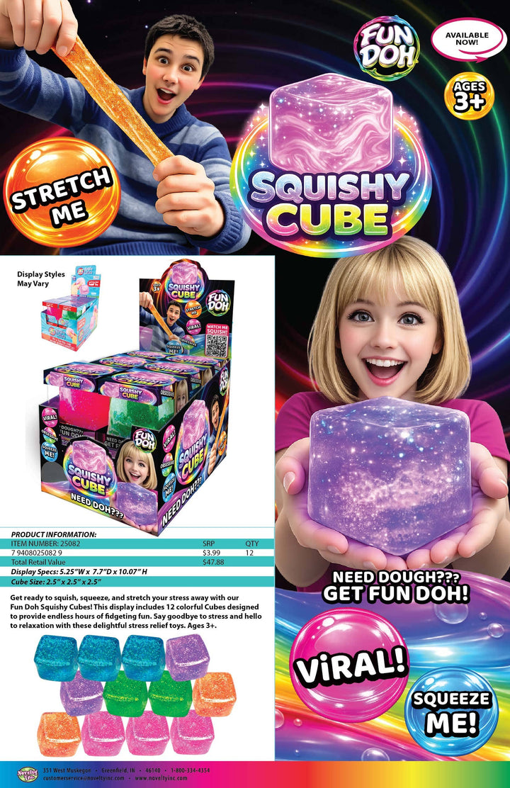 Fun Doh Squish & Squeeze Sparkle Cube Fidget Toy - Colors Vary
