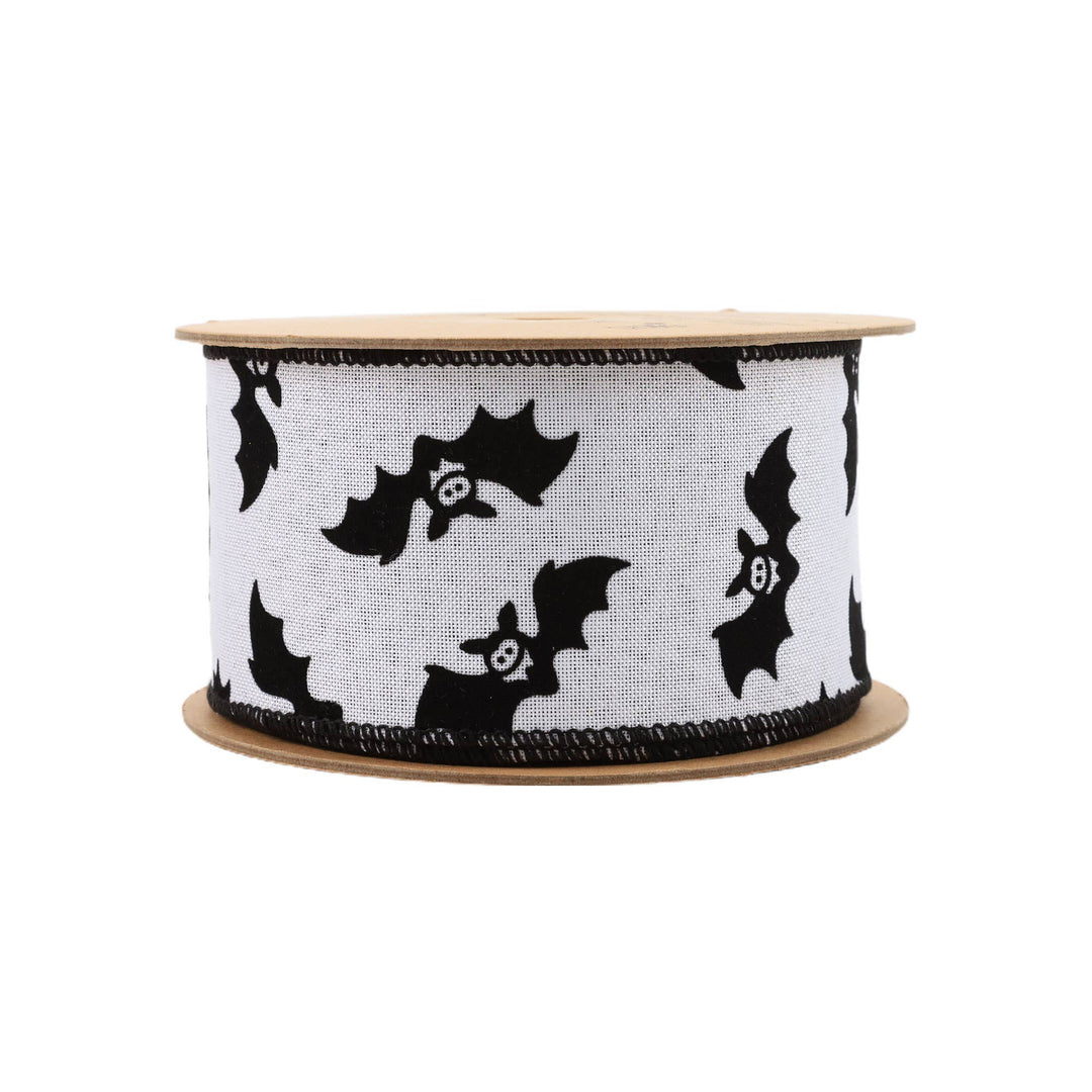 2 1/2" Wired Ribbon | Glittered Bats w/ Black Backing | 10 Yard Roll