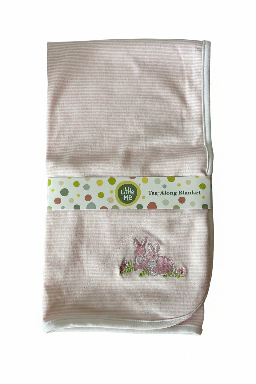 Tag-Along Blanket "Pink Bunny" Pink & White Stripe by Little Me