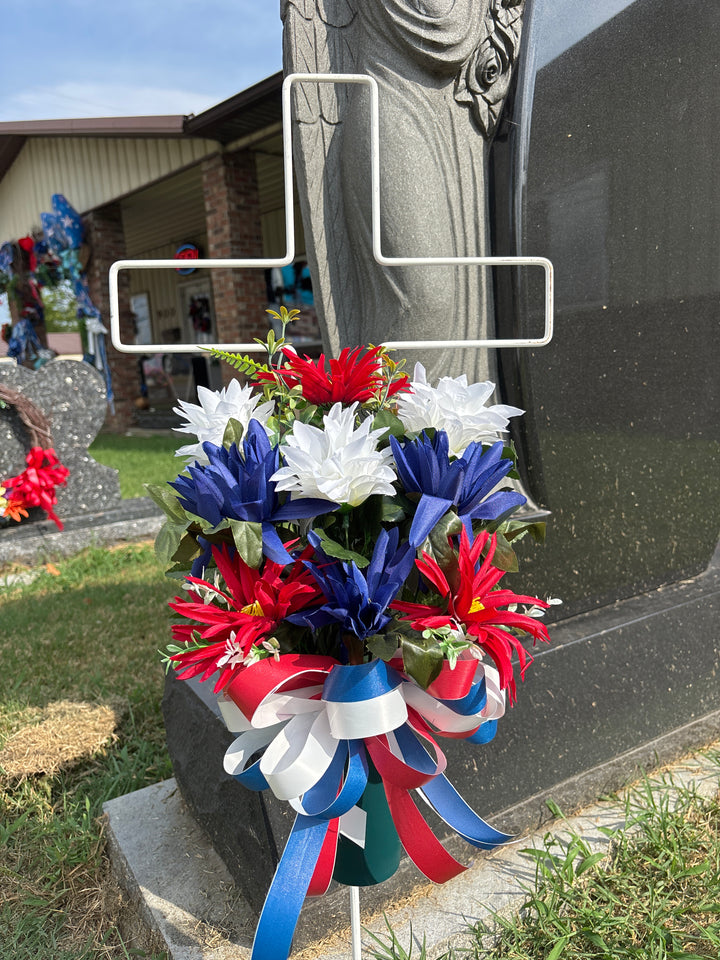 Liberty Blooms Memorial Ground Vase Arrangement (Red, White & Blue)