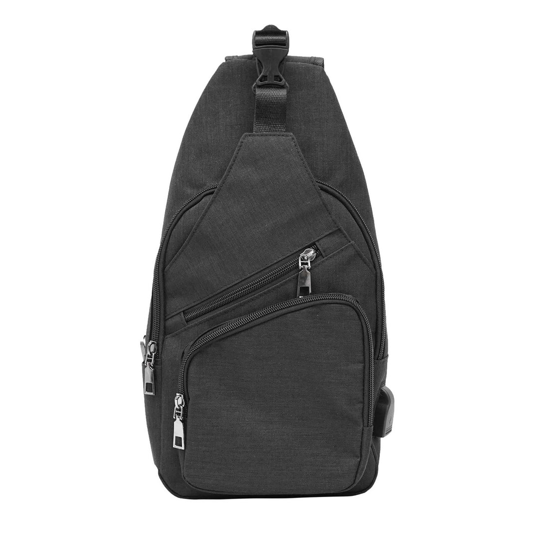 Black anti-theft daypack with RFID protection and USB charging port