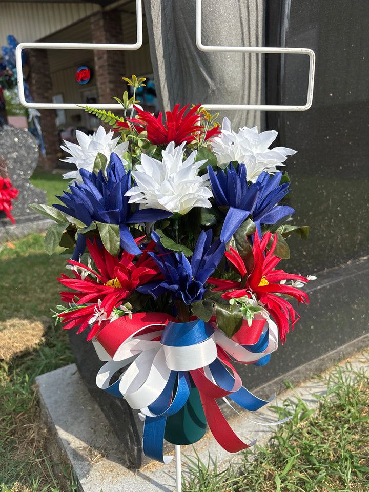Liberty Blooms Memorial Ground Vase Arrangement (Red, White & Blue)