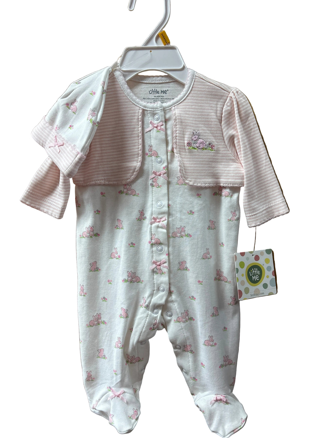 Footie & Hat "Pink Bunny" Sleeper White with Pink Bunnies by Little Me
