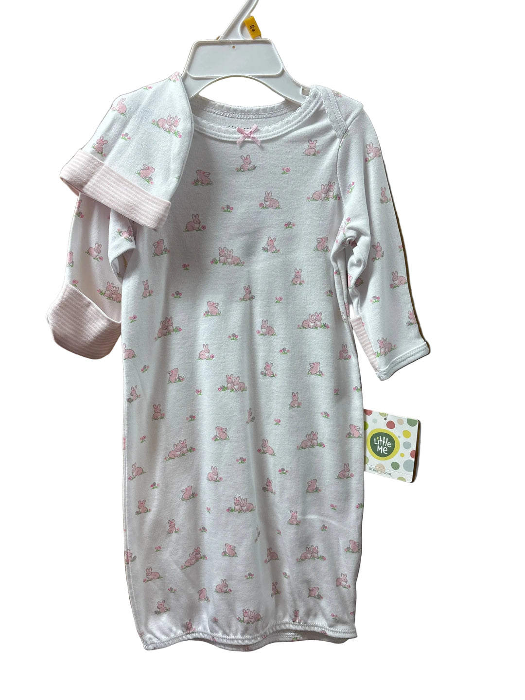Gown & Hat "Pink Bunny"  White with Pink Bunnies by Little Me