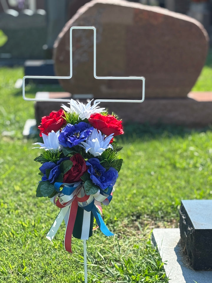 Liberty Bloom Memorial Ground Vase Arrangement (Red, White & Blue)